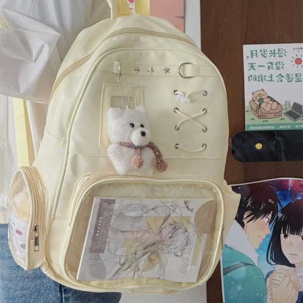 Sweet Transparent Star Print Backpack Lolita Itabag Transparent Ita Bag Large Capacity Multiple Pockets Display Knapsack Girl