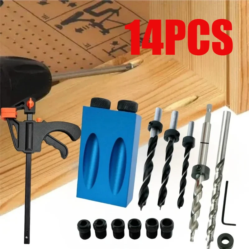 Pocket Hole Screw Jig Dowel Drill Wood Joint Tool Kit 6/8/10mm 15 Degree Angle Drill Guide Set Hole Puncher DIY Carpentry Tools