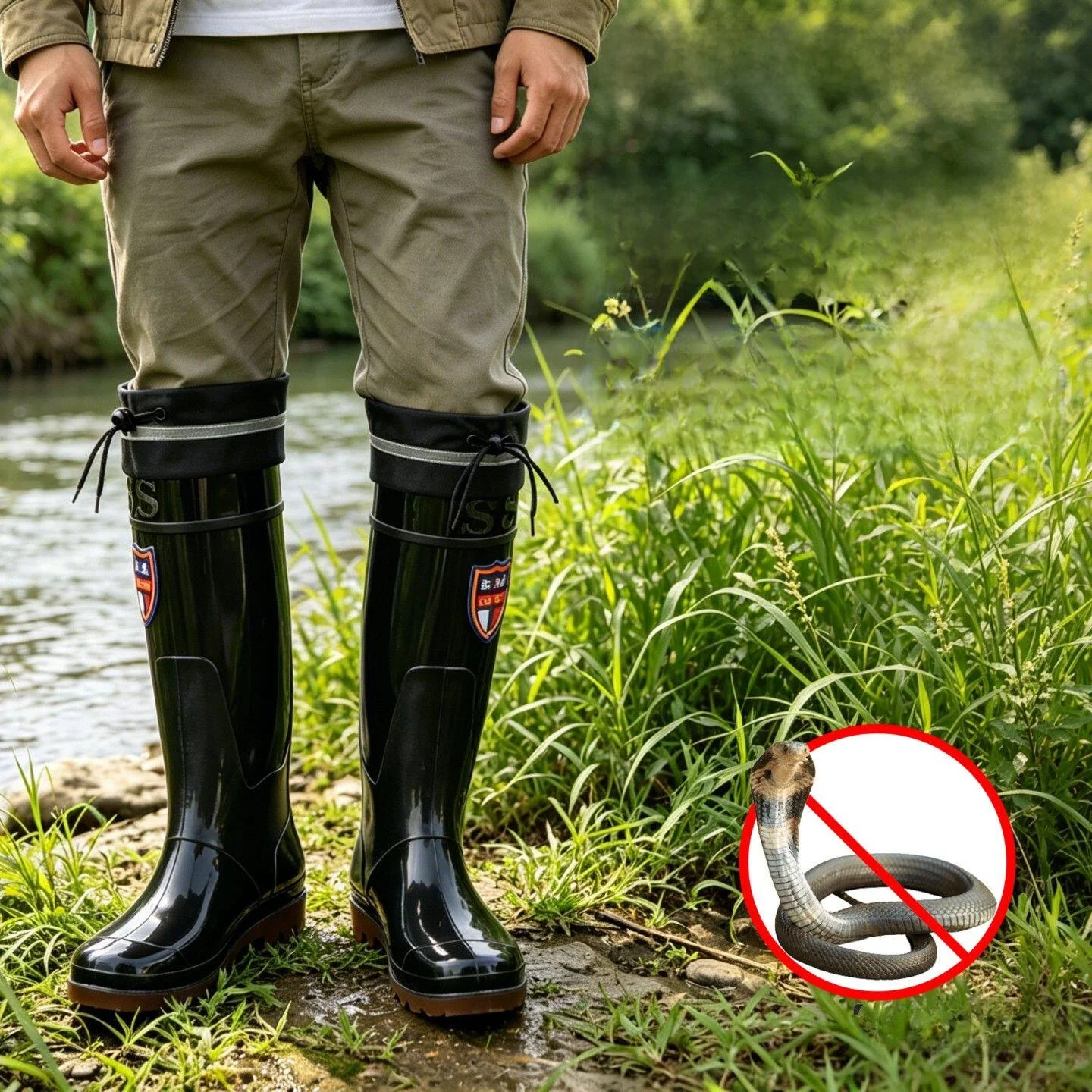 Men's High-Tube Fishing Rain Boots Anti-Snake Waterproof Comfortable Casual Shoes Slip-On Rubber Boots for All Seasons