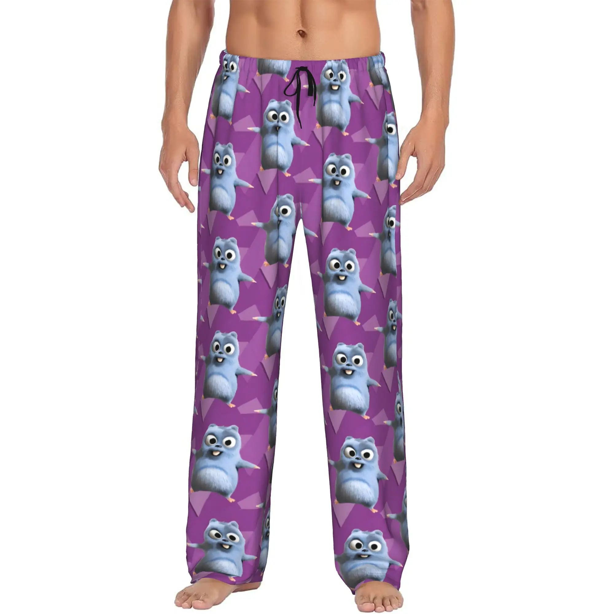 Custom Cute Grizzy and The Lemmings Cartoon Pajama Pants Sleepwear for Men Elastic Waistband  Sleep Lounge Bottoms with Pockets