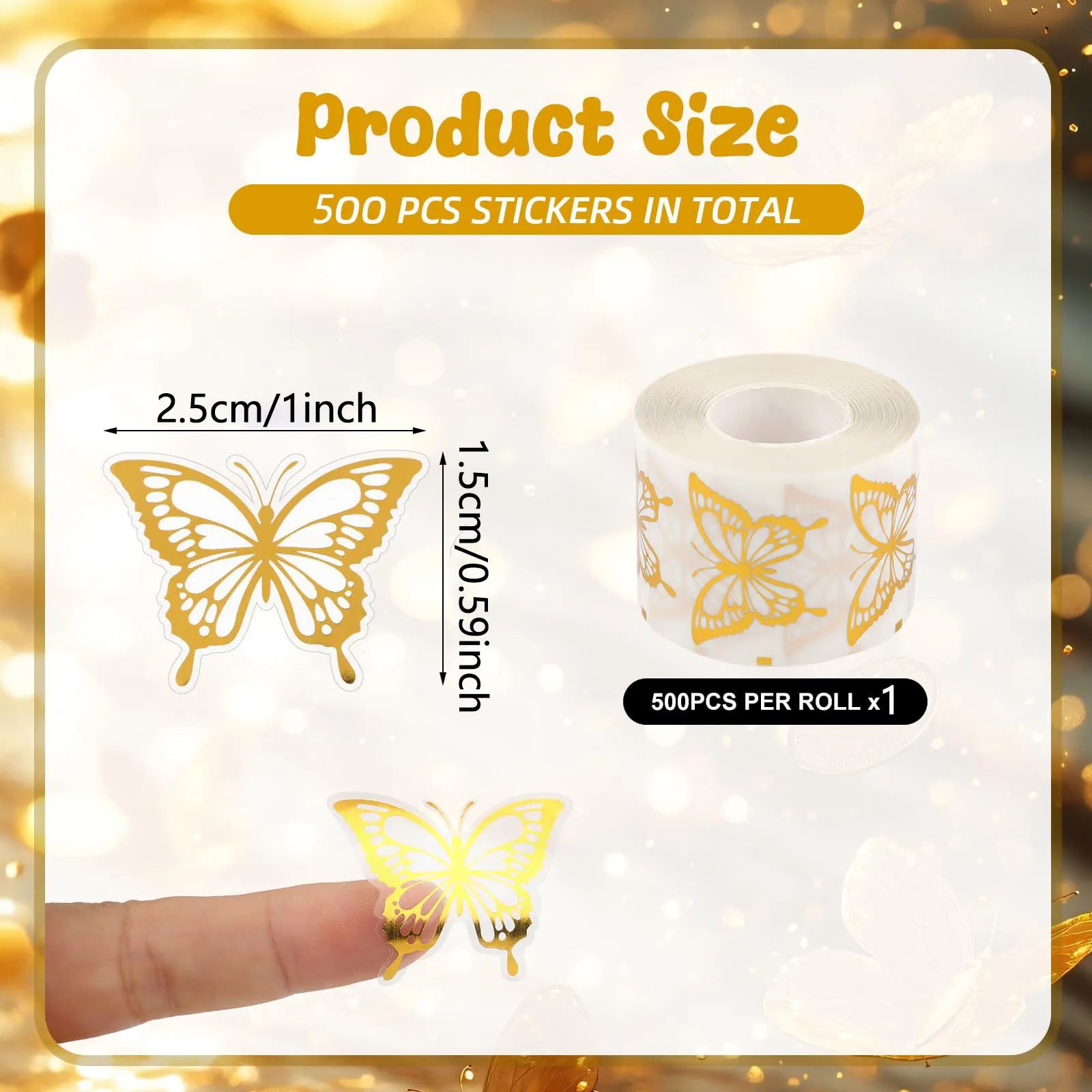 500Pcs Gold Butterfly Stickers,Gold Foil Envelope Seals Stickers,Spring Butterfly Labels Stickers for Wedding Invitation,1 inch image 2