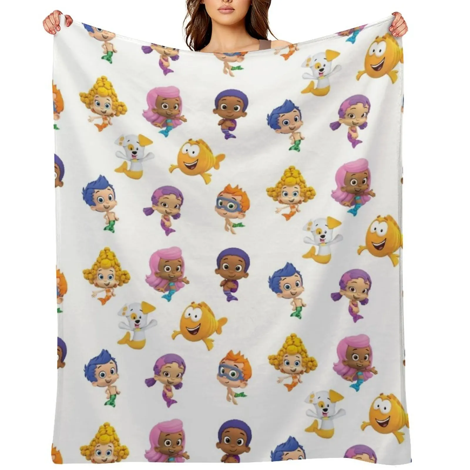 

all bubble guppies together / cartoon / mermaids / kids Throw Blanket anime Flannel Blankets For Baby Luxury Thicken Blankets
