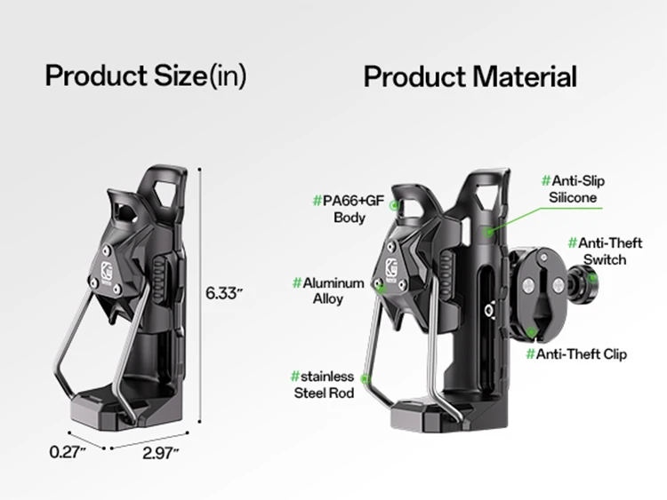 Kewig SHJ-6 Motorrad-Getränkehalter, verstellbar, Diebstahlschutz, Anti-Fall, 360° ° Drehbare Getränkeflaschenhalterung für Roller, E-Bike und Fahrrad – Detail 13