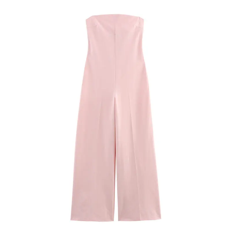 Pantaloni lunghi monopezzo con colletto dritto lungo da donna estivi, top a tubo, pantaloni lunghi generali, design a vita media