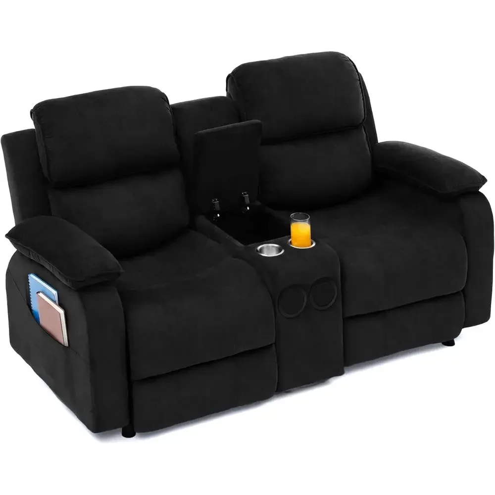 

Double Reclining Loveseat with Heat, Massage, Bluetooth, Storage, Cup Holders, Black