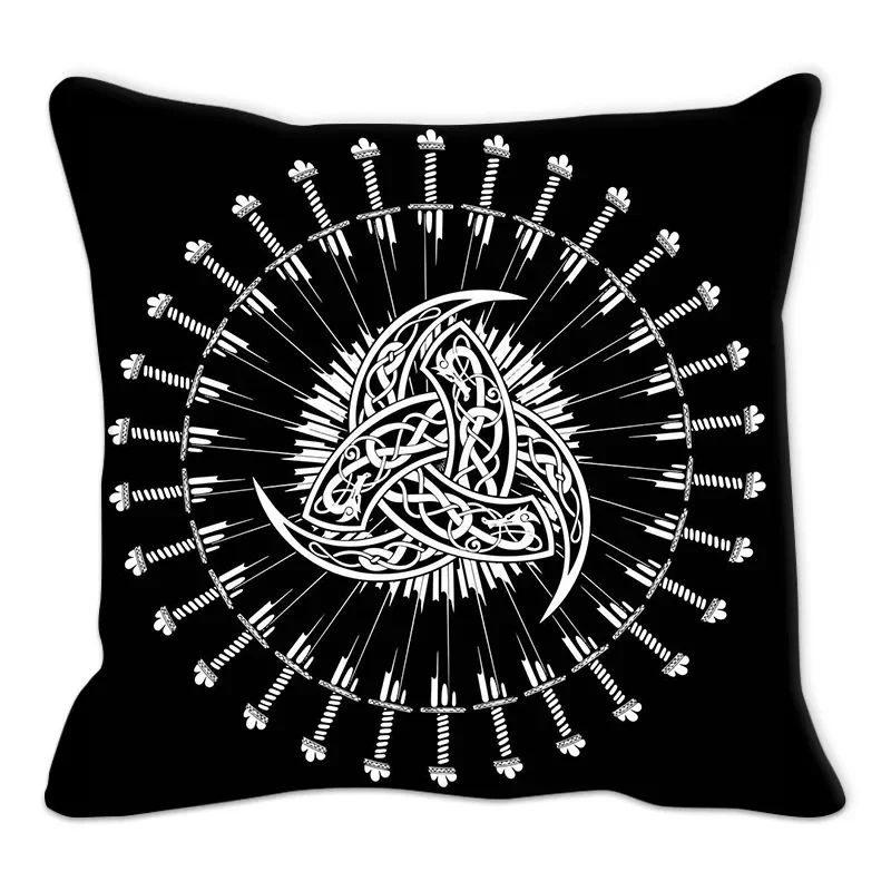 45x45cm circular black rune printed pattern cushion cover for home living room sofa chair decoration polyester pillowcase