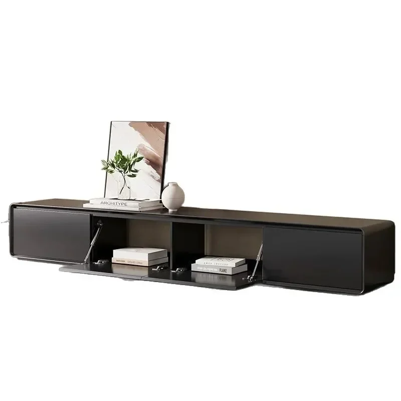 Italian light luxury solid wood TV cabinet combination, small apartment living room black paint TV cabinet hollow back in the