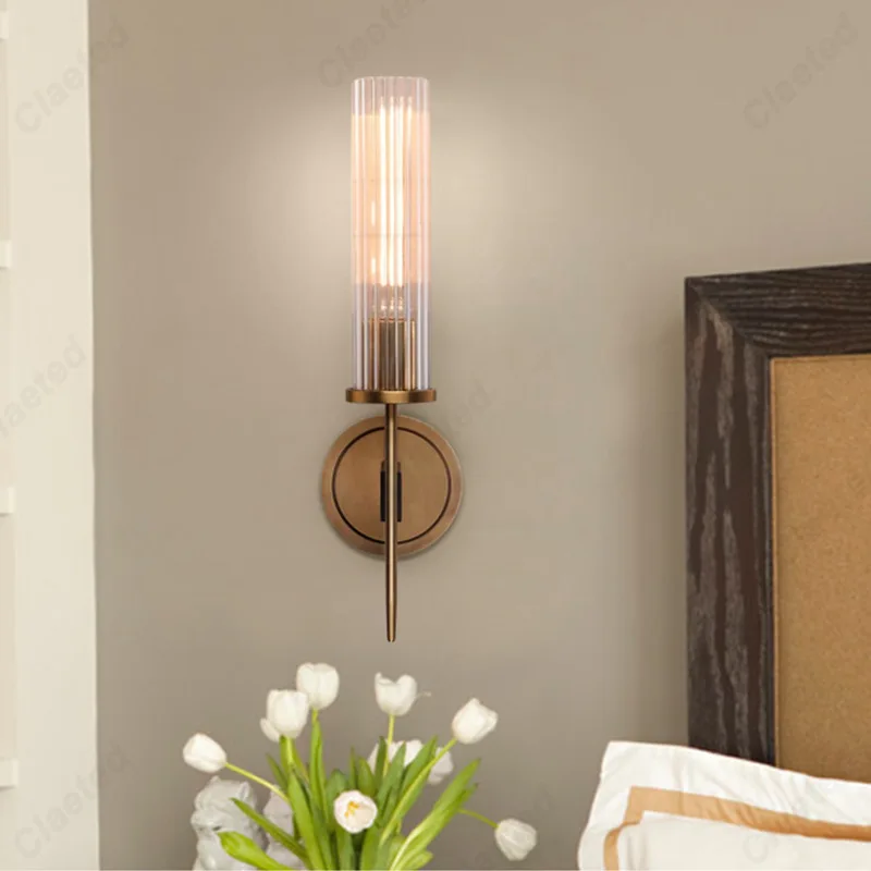 European Modern Simple LED Copper Wall Lamp Living Room Study Bedroom Bedside Decorative Lighting Lamps