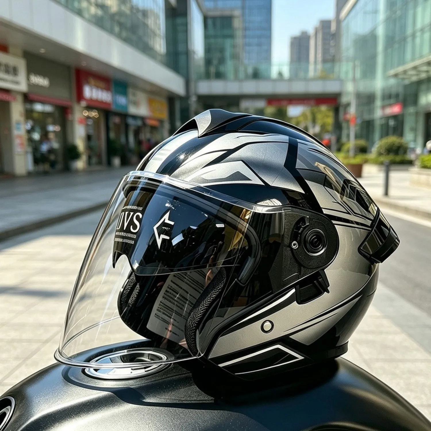 Dual-lens three-quarter motorcycle half helmet, unisex, all-season scooter and electric vehicle full-face safety helmet