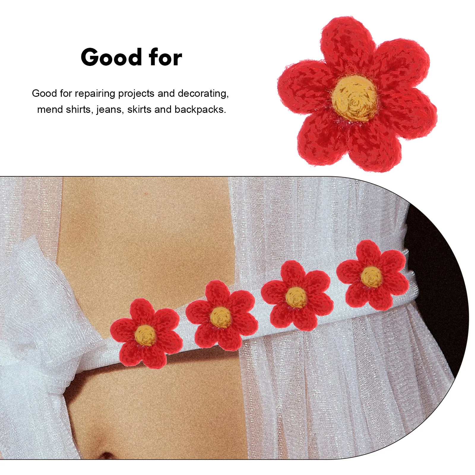 

10pcs White Yarn Flower Applique Sewing Patches for Clothes Bags Mini Delicate Design Repair Decoration Accessories