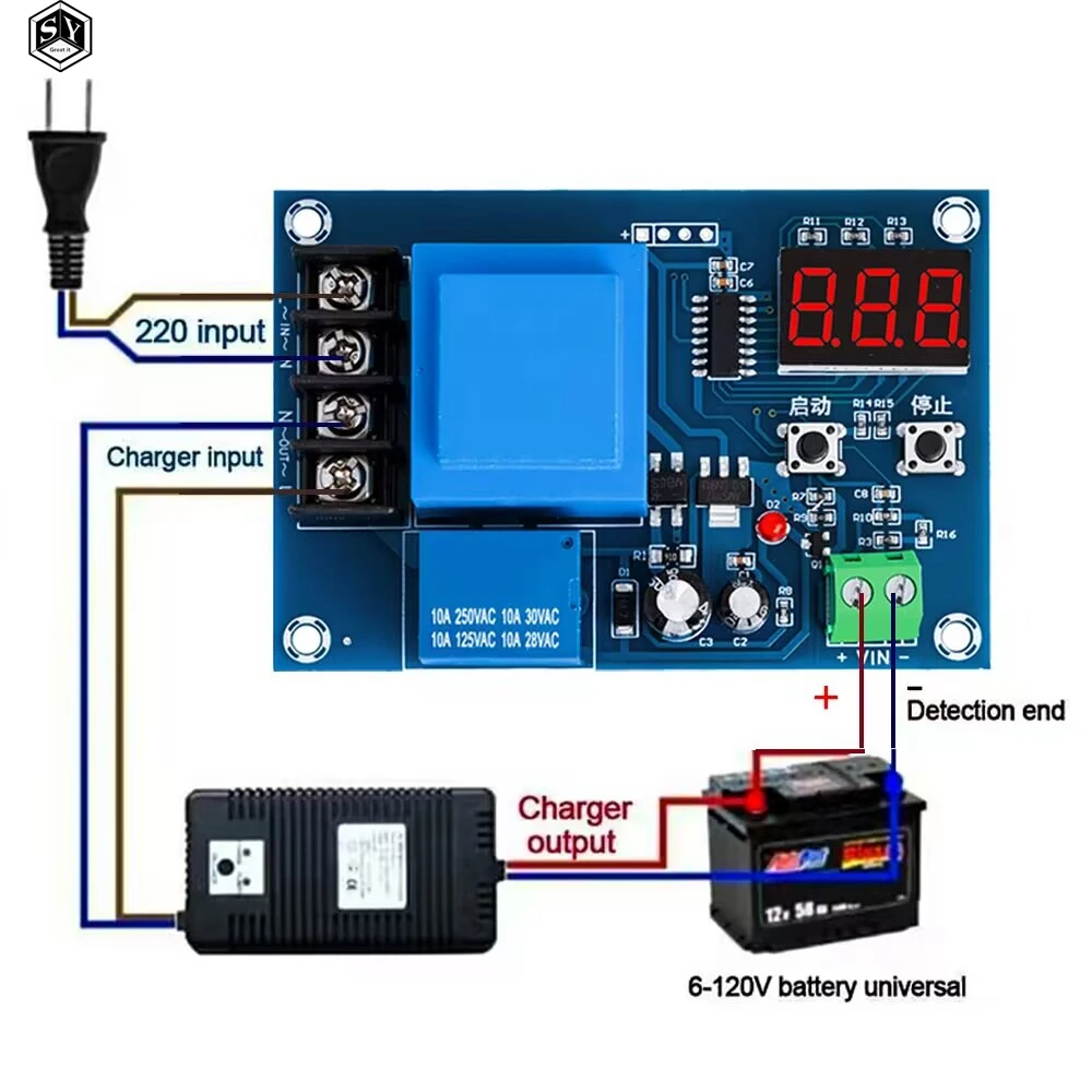 XH-M602 Digital Control Battery Charging Control Module AC 220V Lithium Storage Battery Charger Control Switch Protection Board