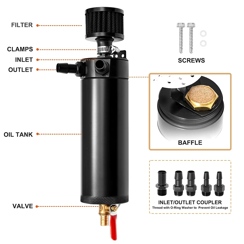 Universal 3/8 "NPT Billet อลูมิเนียม Baffled 2 พอร์ตจับน้ํามันถัง Breather กรองเครื่องยนต์ MINI แยกน้ํามัน