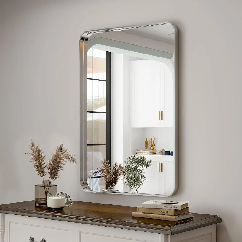 Bathroom Mirror for Wall, 30x22 Inch Rectangular Aluminum Alloy Framed Mirror