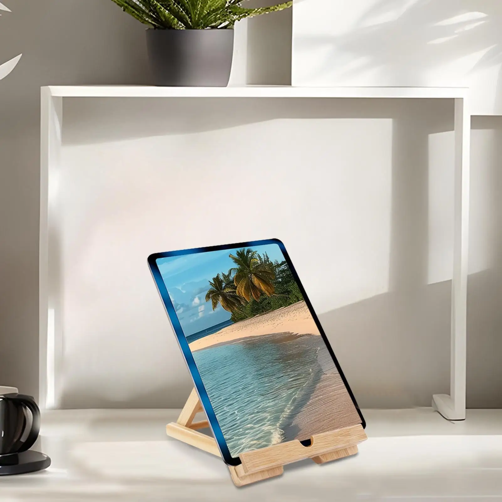 Wooden Tablet Stand Adjustable Folding Tablet Desk StandDesktop Cell Phone Stand With Charging Hole For Cookbook/Tablet PC