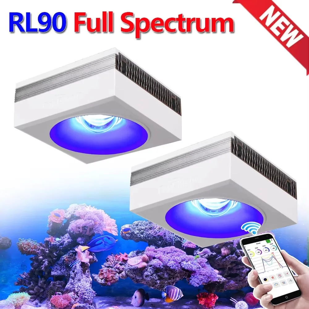 

PopBloom RL90 Wi-Fi светодиодный светильник для аквариума полного спектра, управление приложением, морской аквариумный светильник для рифов, кораллов, морской воды, аквариумная лампа