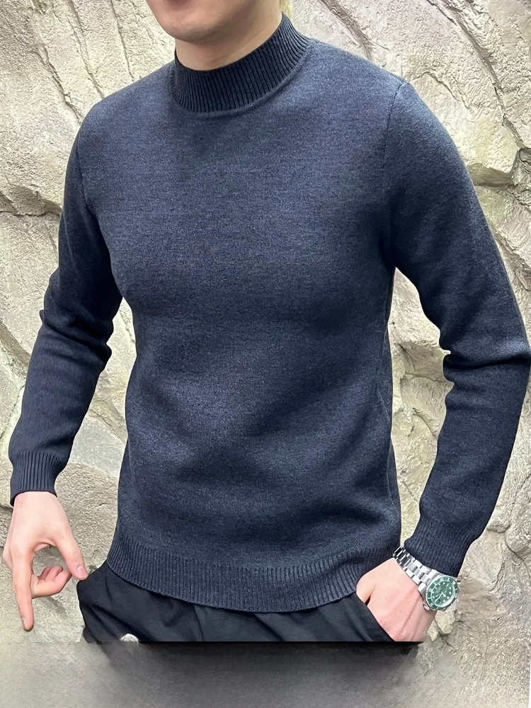 

Men's Casual Fleece Lined Half High Neck Knitted Sweater Warmth Essential Basic All Season Polyester Nylon Acrylic Wool Blend
