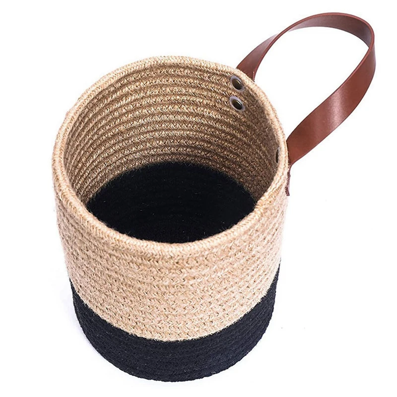 Tecido Cesta Pendurada Com Alça De Couro, Montado Na Parede, Cesta De Armazenamento, Organizador De Prateleira Para Plantas, Decoração De Casa, Grande, Quente, 2X