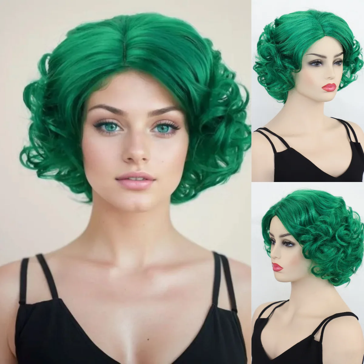 Pelucas de Cosplay para mujer, pelo sintético, negro, rosa, púrpura, verde, Rubio, pelucas cortas y rizadas para mujer, peluca de Cosplay para fiesta diaria