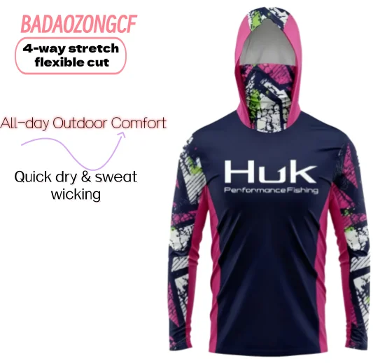 Unisex Huk Long Sleeve Fishing Hoodie Sun Protection Outdoor Clothing Mosquito Repellent Hooded Top for All Seasons