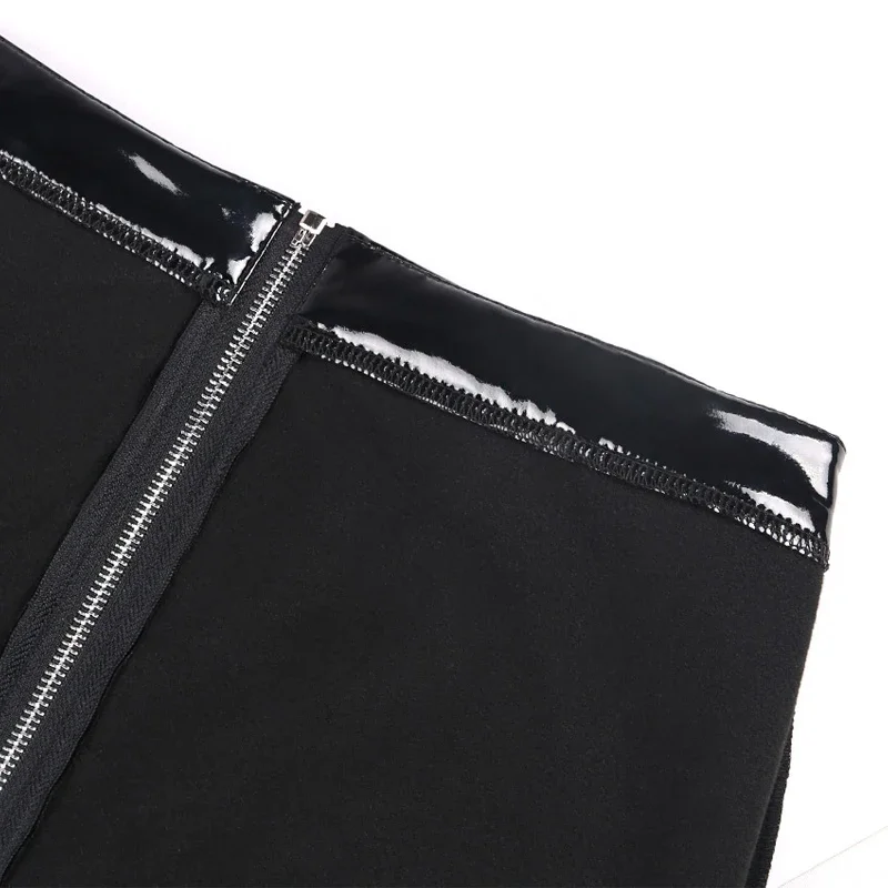 Damen Skinny-Leggings aus schwarzem Spiegelleder mit hoher Taille und Reißverschluss vorne, sexy, figurbetont, Clubwear, Party-Nachthose, glänzend, schick, heiß – Detail 7