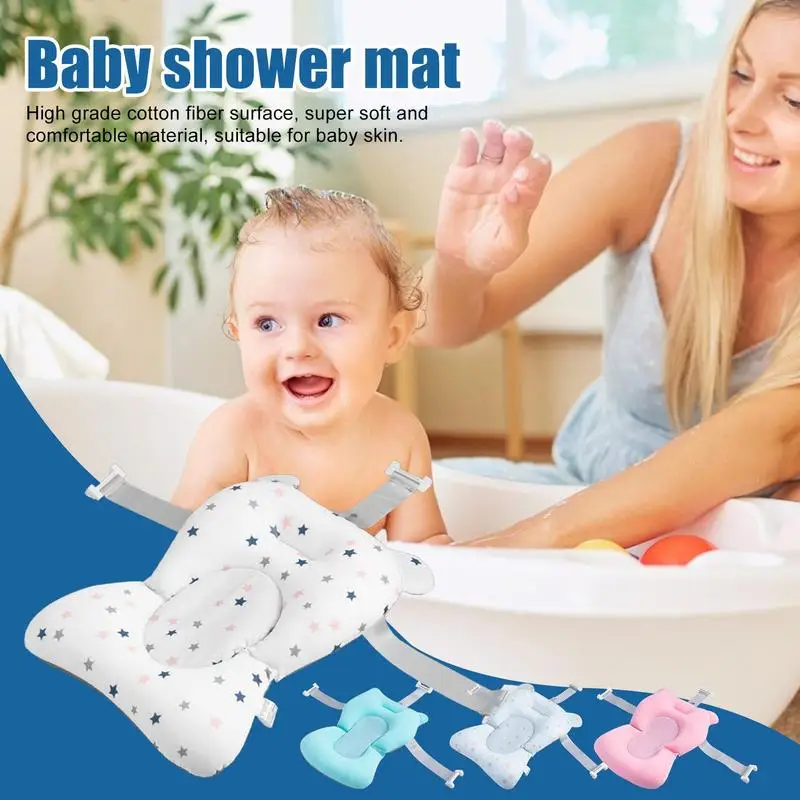 

Adjustable Baby Bath Support Mat Foldable Bath Seat Cushion for Tub Anti-Slip Bathtub Pad with Buckles Belts Bathtub Accessories