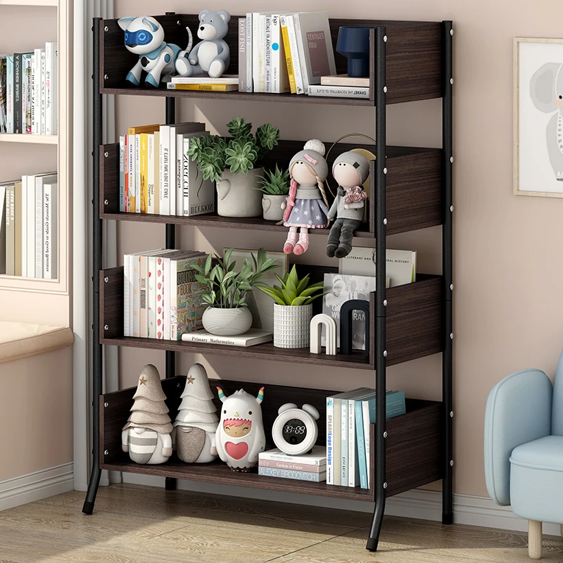 

Luxury black metal bookcase multifunction bookshelf iron wooden bookshelves for kids