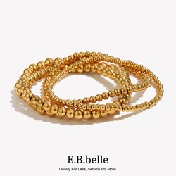 E.B.belle Gold Plated Silver Color Elastic Beads Bracelets Bangles For Woman Waterproof Stainless Steel Beaded Chain Bracelet