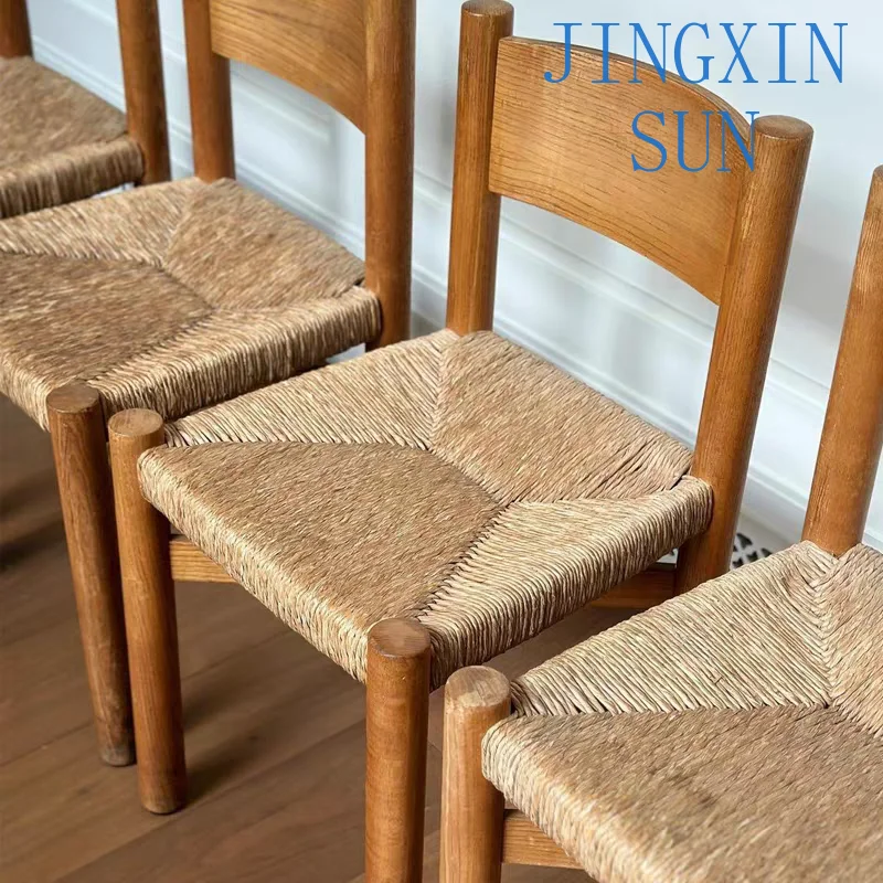 Medieval Solid Wood Retro Home Dining Chair Woven Rattan French Designer Simple Nostalgic Restaurant Cafe Bed And Breakfast Chai