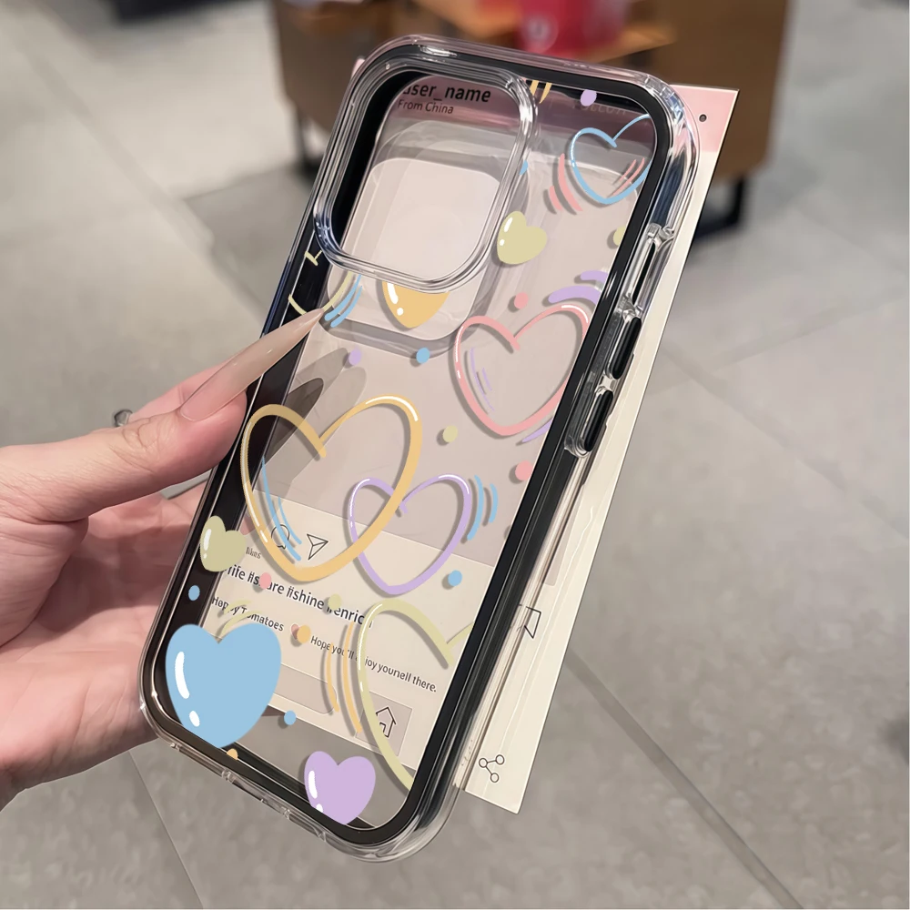 Cute Colorful Heart Phone Case For iPhone 17 16 15 Pro Max 14 13 12 11 Pro Max 17 Air 7 8 Plus XR Transparent Airbag Soft Cover view 6