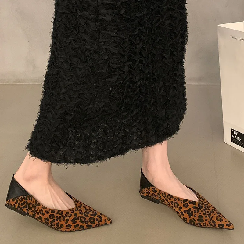 2024 Autumn Shallow Fashion Flats Shoes Women Ballerina Shallow Lightweight Pointed Toe Solid Casual Loafers Leopard Print Mujer