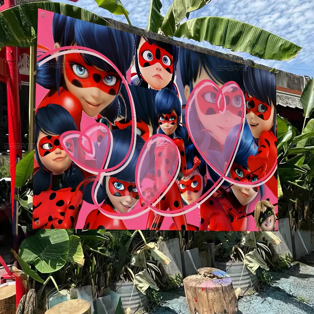 L-Ladybugs M-Miraculous Anime Chart Flag for Living Room Home Dorm Decor Art Home Decor Banner