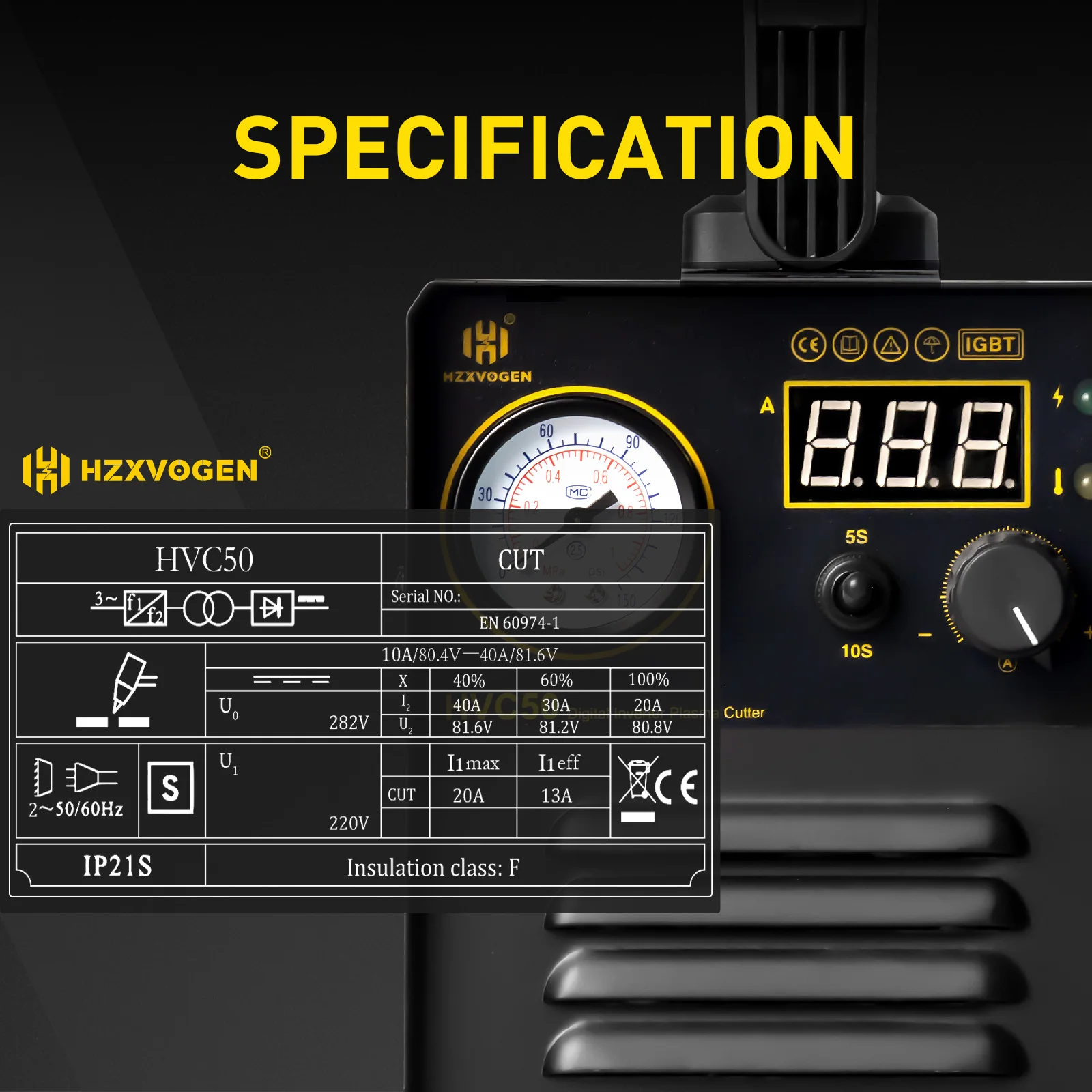 Imagem -03 - Cortador de Plasma Digital 40amps Touch Pilot Arc Máquina de Corte a ar dc Hvc50 220v Corte Limpo 13 mm