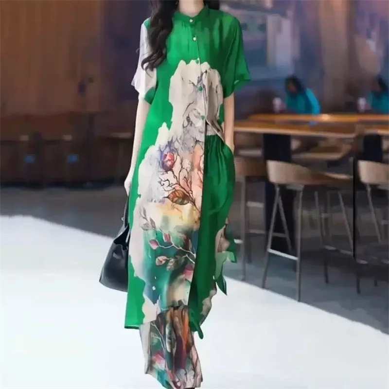 

Китайский модный элегантный комплект из 2 предметов: женский костюм для весны и лета, свободный топ с цветочным принтом и брюки с эластичным поясом