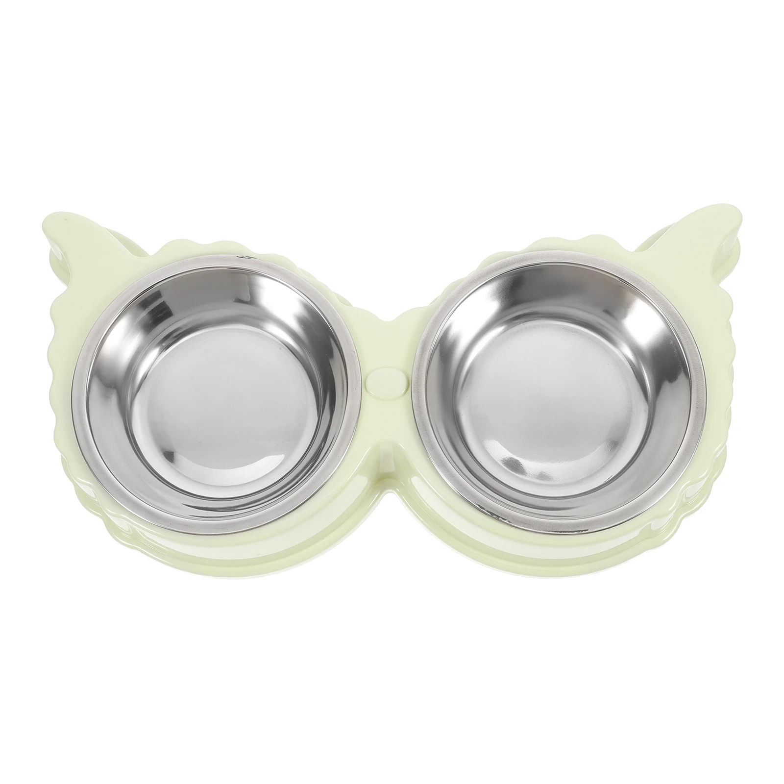 

Durable ABS Stainless Steel Non-Slip Double Bowl Small Dogs Cats Puppies Kittens Food Water Dish Easy Clean Cute