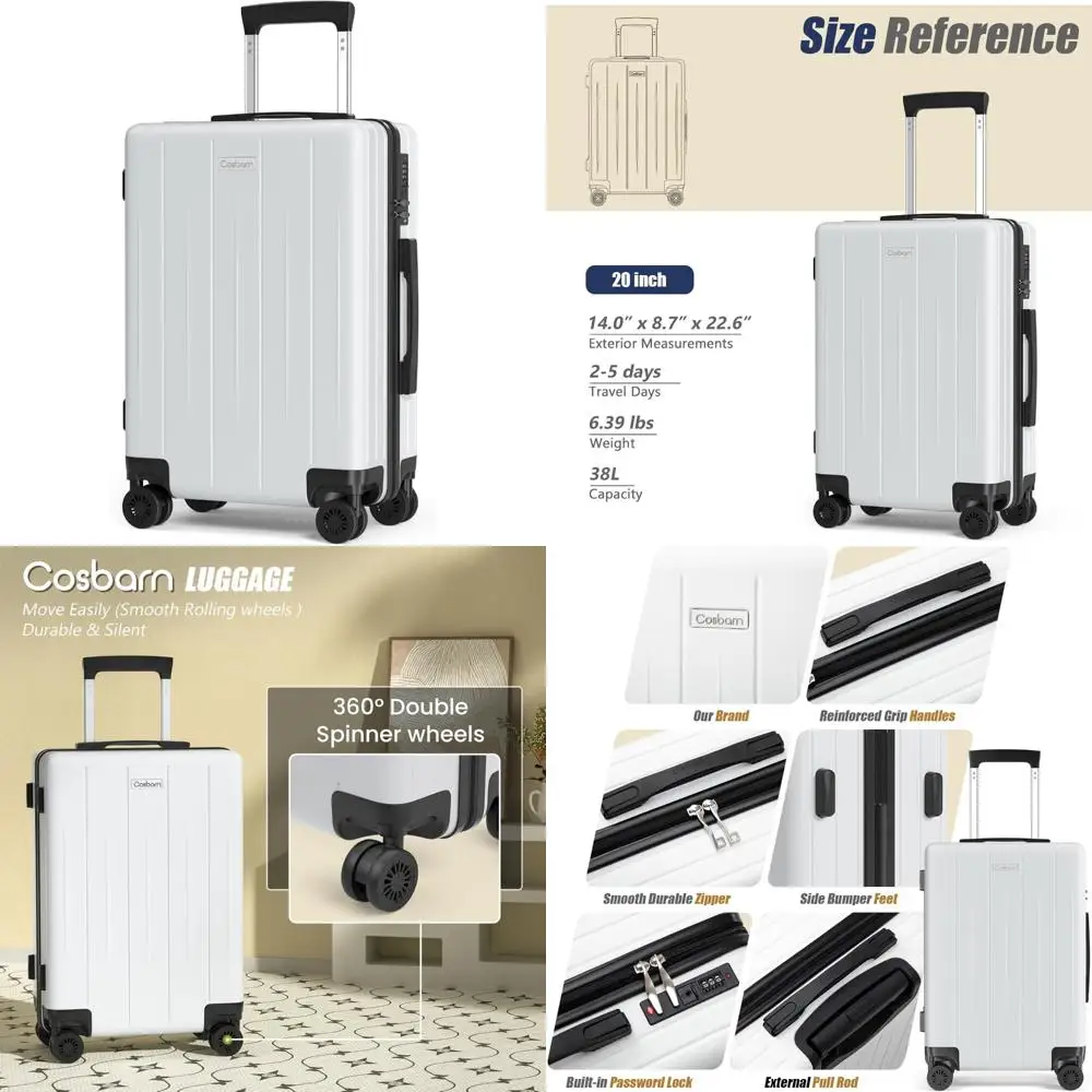 

Легкий 20-дюймовый чемодан с твердым корпусом из АБС-пластика, ручная кладь, одобренная авиакомпанией и просторным внутренним интерфейсом для путешествий