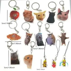 15-Pack Funny Meme Cat Keychains, Cute Acrylic Anime Animal Key Rings, Novelty Phone Charms for Men & Women Gift for Friend