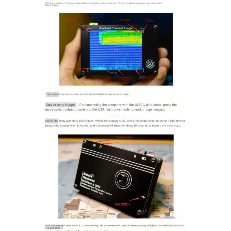 3.2นิ้ว MLX90640ชาร์จ DIY อินฟราเรดถ่ายภาพความร้อนอุณหภูมิเครื่องตรวจจับ Save ภาพอิเล็กทรอนิกส์อุปกรณ์ซ่อม