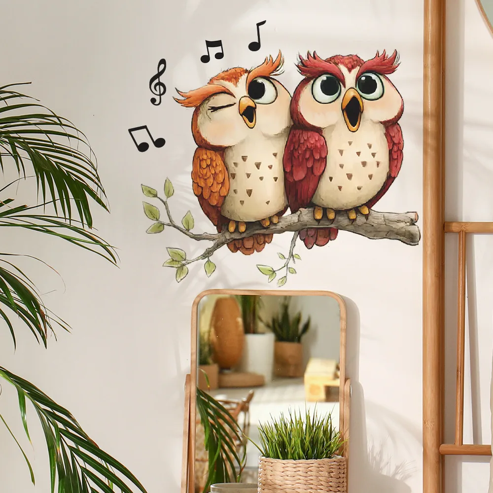 

Cartoon Singing Owl Wall Sticker Kids Room Bedroom Decoration Mural For Living Room Background Decor Self-adhesive Home Decals
