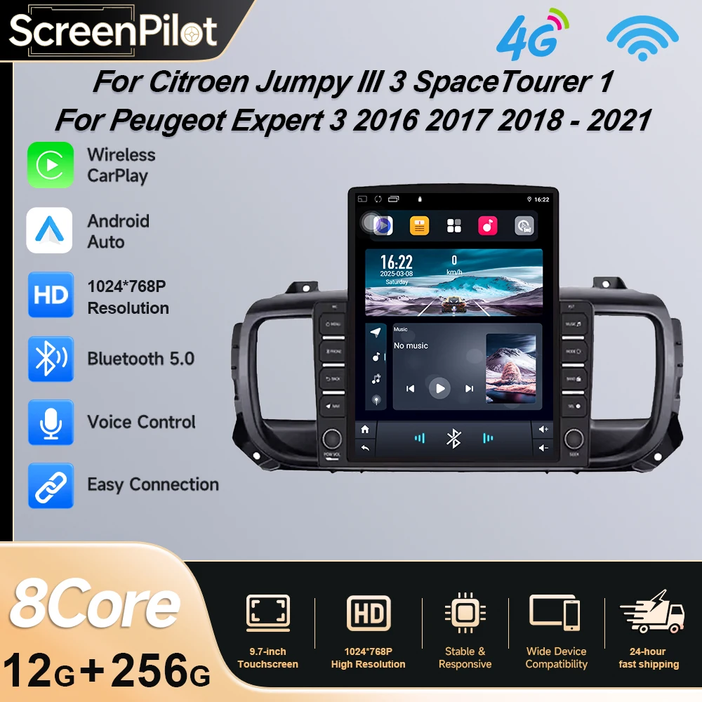9.7 Android 16 Carplay For Citroen Jumpy III 3 SpaceTourer 1 For Peugeot Expert 3 2016 2017 2018 - 2021 Car Radio Multimedia