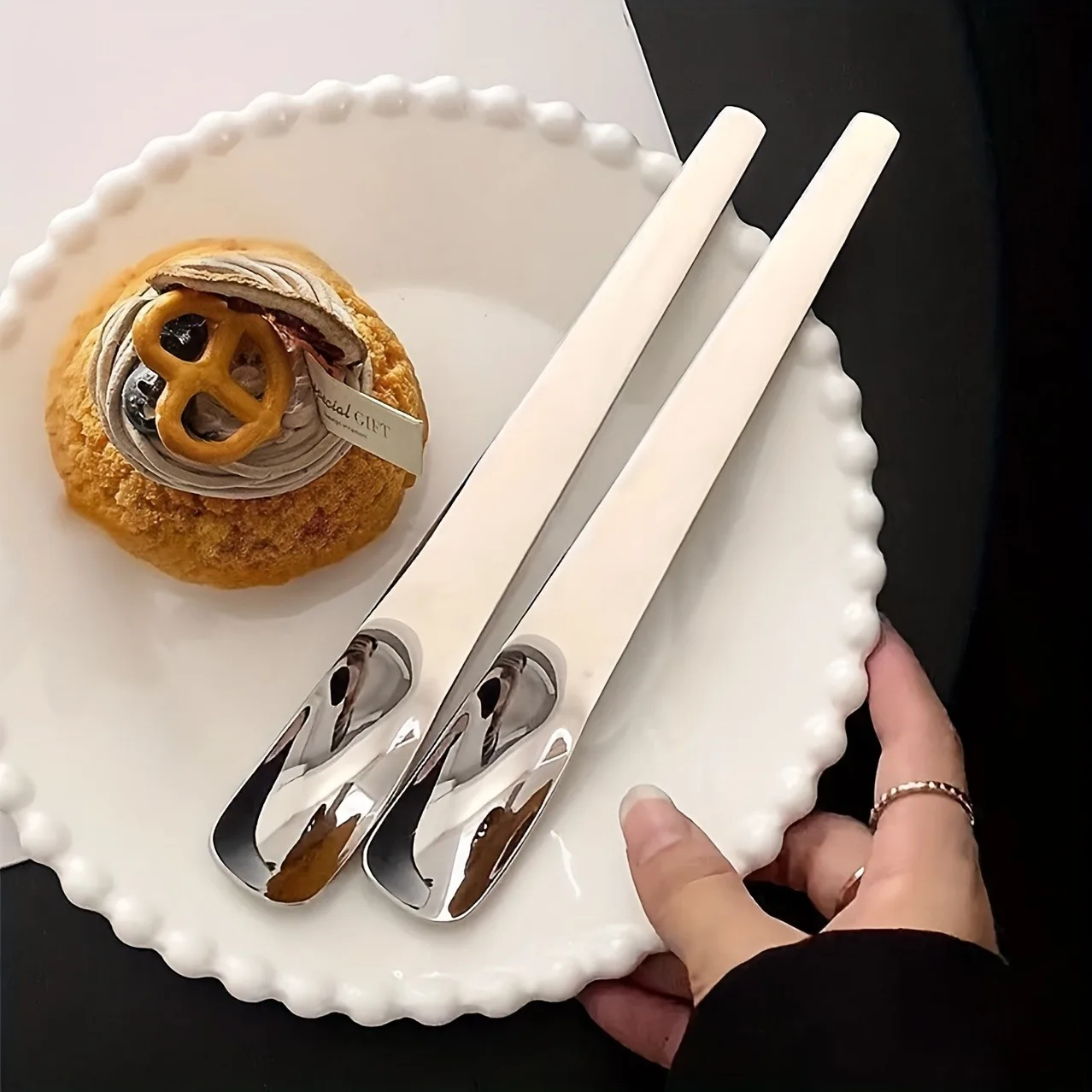 Dessertlöffel mit langem Griff, Löffel zum Mischen von Joghurt und Haferflocken, exquisiter Kaffeelöffel, Kuchenlöffel aus Edelstahl, Löffel für Eiscreme – Detail 8