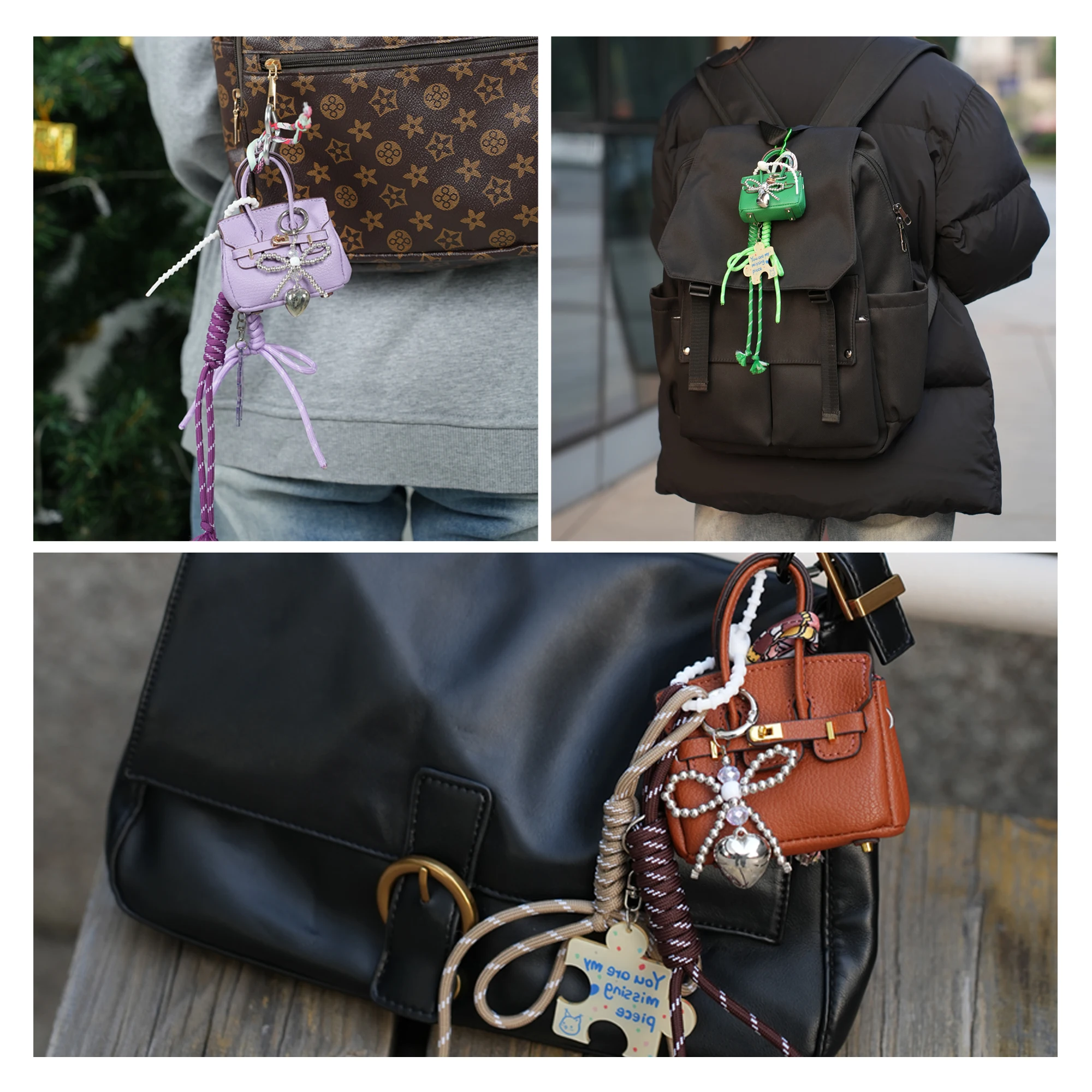 2025 nuevo miu bolso encantos cordón colgante moda llave encantos bolso accesorios mochila decoración llavero Mini bolsa