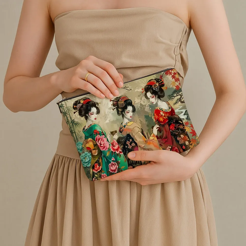 Japanese Geisha Woman Floral Print Cosmetic Bag Vintage Minimalist Zipper Toiletry Pouch Suitable for Travel Essentials 6