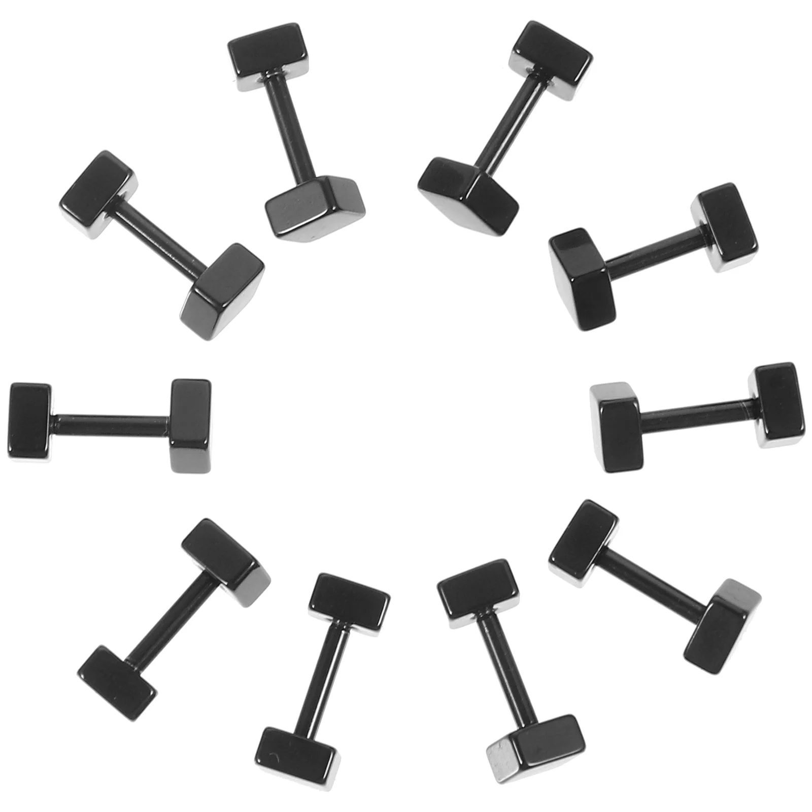 

10pcs Dumbbell Titanium Steel Fake Plug Earrings Small Studs For Men Women Minimalist Square Tiny Earrings For Daily Wear