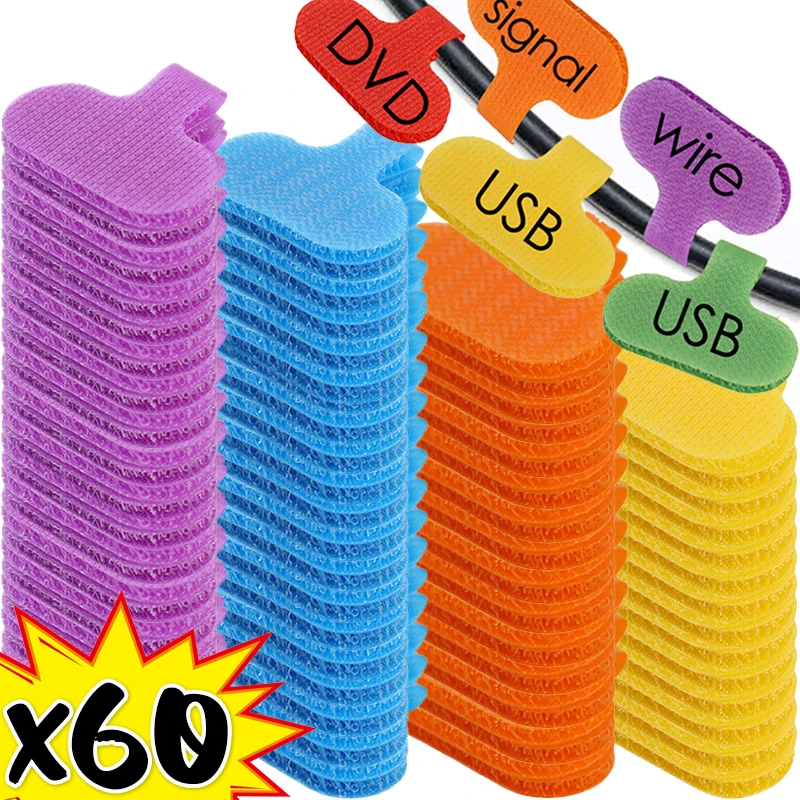 60/10Pcs Nylon Cable Labels Cable Ties Reusable Fastening Straps Cord Wire Labels Tags For Cable Management And Identification