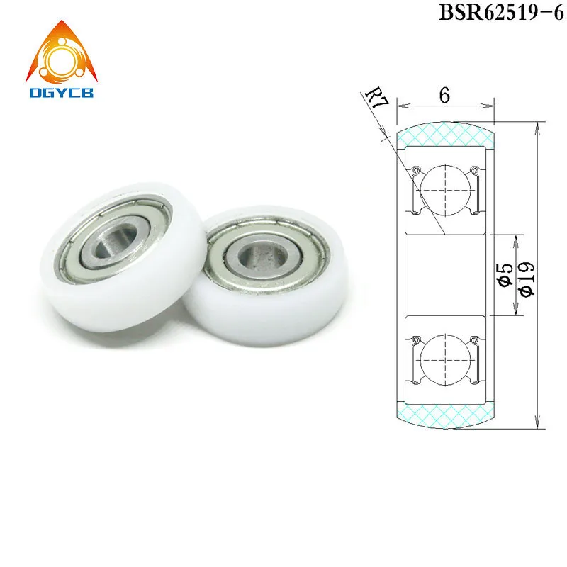 

4pcs 5*19*6 Wrapped Plastic Bearing Pulley BSR62519-6 19mm Diameter 5mm Shaft POM Coated Roller 5*19*6 3D Printer Parts Wheel