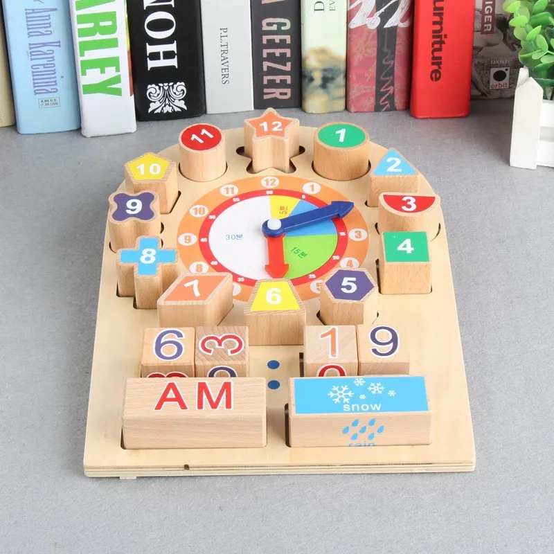 

Montessori Teaching Aids Children's Calendar Weather Cognition Board Date Cognition Clock Watch and Time Puzzle 1pc
