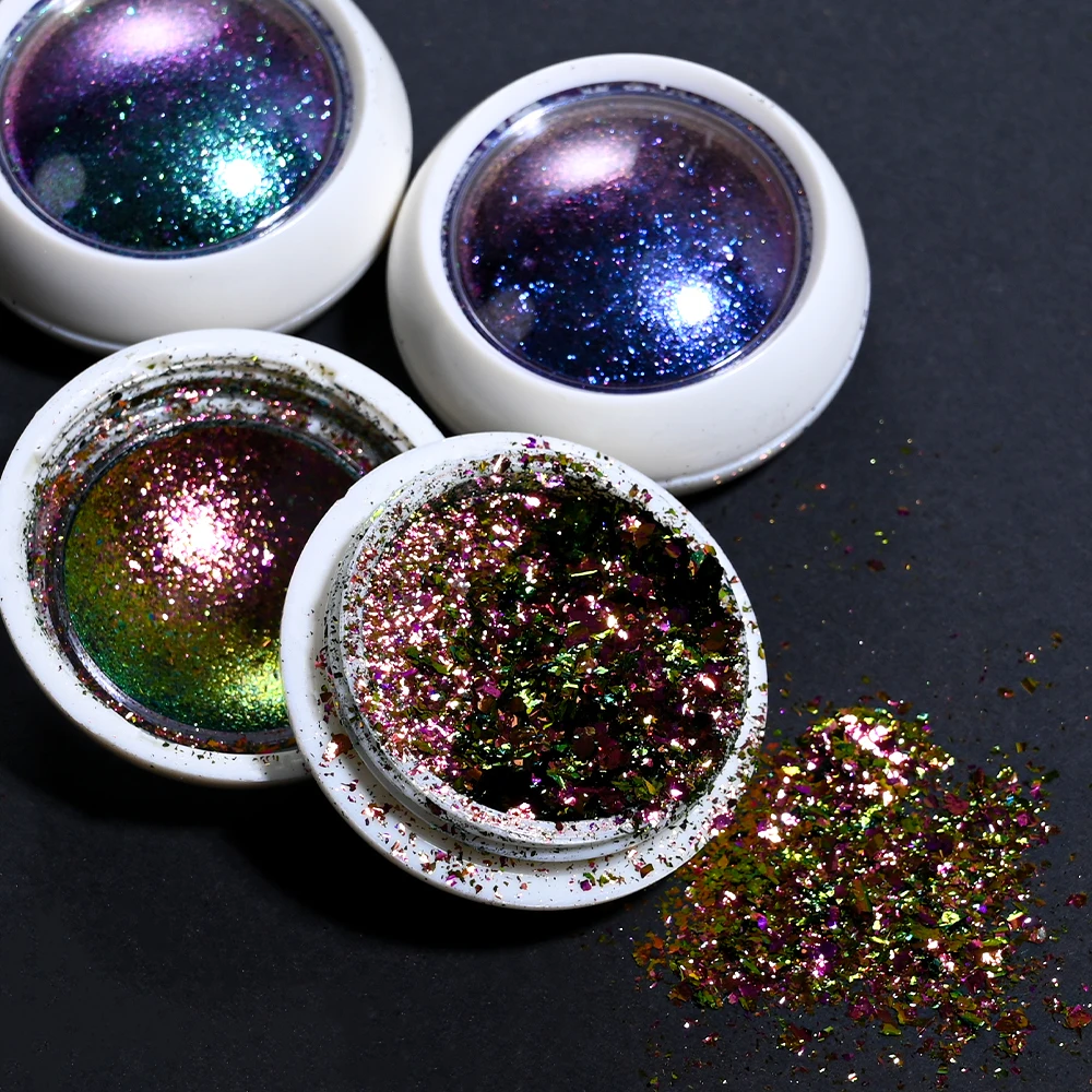 Polvo holográfico para uñas cromado de arcoíris, pigmento de espejo metálico láser Aurora, efecto camaleón dorado y plateado, polvo para frotar uñas, 6/8 Uds.