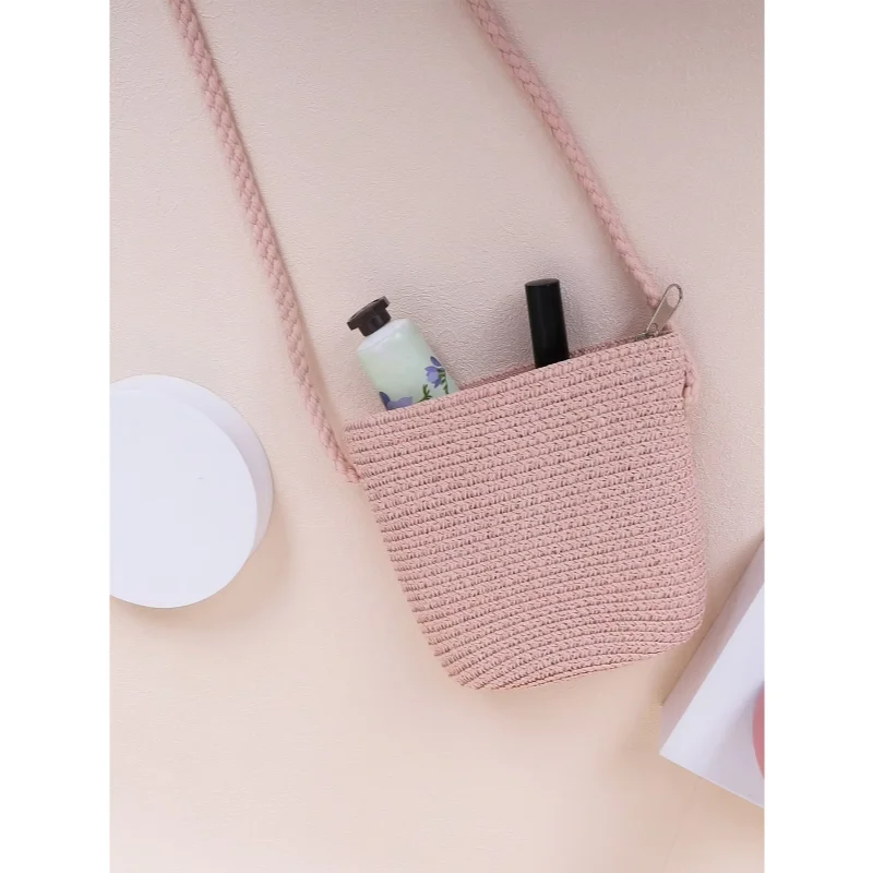 Fashion Cute Kids Mini Straw Woven Bag, Children Flower Bucket Crossbody Bag, Casual Vacation Beach Shoulder Handbag