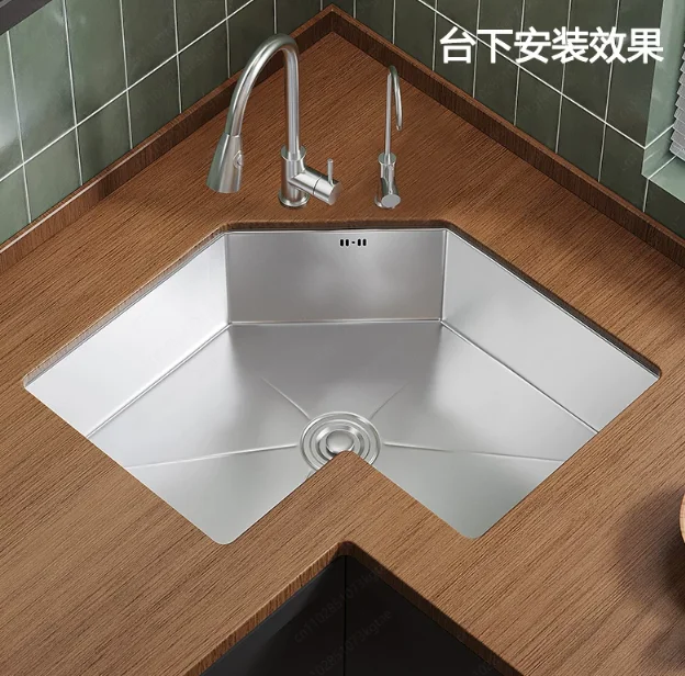 Kitchen corner special-shaped sink L-shaped corner sink large single tank 304 stainless steel dishwashing basin