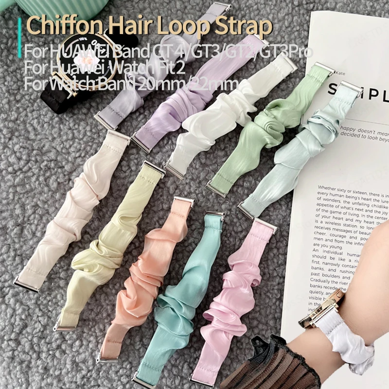 

18 20 22mm Chiffon Hair Loop Strap for HUAWEI GT 4 41mm 46mm Woman Elastic Scrunchies Bracelet for Huawei Watch Fit 2 Accesorios